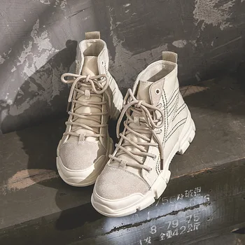 

New Shoes Women Tooling Boots High Top Lace-up Flat Ankle Boots Wear Resistant Antiskid Retro Solid High Quality Female Footwear