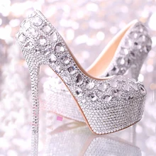 Wedding shoes women high heels crystal Fashion Bridal Dress shoes woman platforms silver rhinestone Party Prom pumps