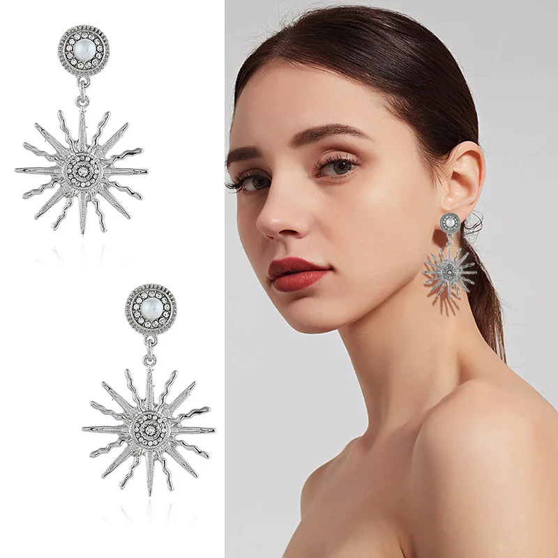 

2019 Real Brinco Oorbellen Hot Style In Europe And The Us Model Web Celebrity With Pendant Earrings Pearl Sunflower Exaggerated