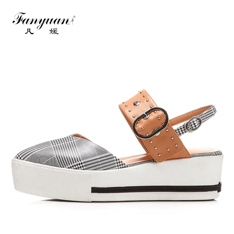 

Fanyuan Leather Sandals Platform Women Summer Shoes Mixed Casual Flat Women Sandals Rivet Buckle Ladies Sandals chanclas mujer