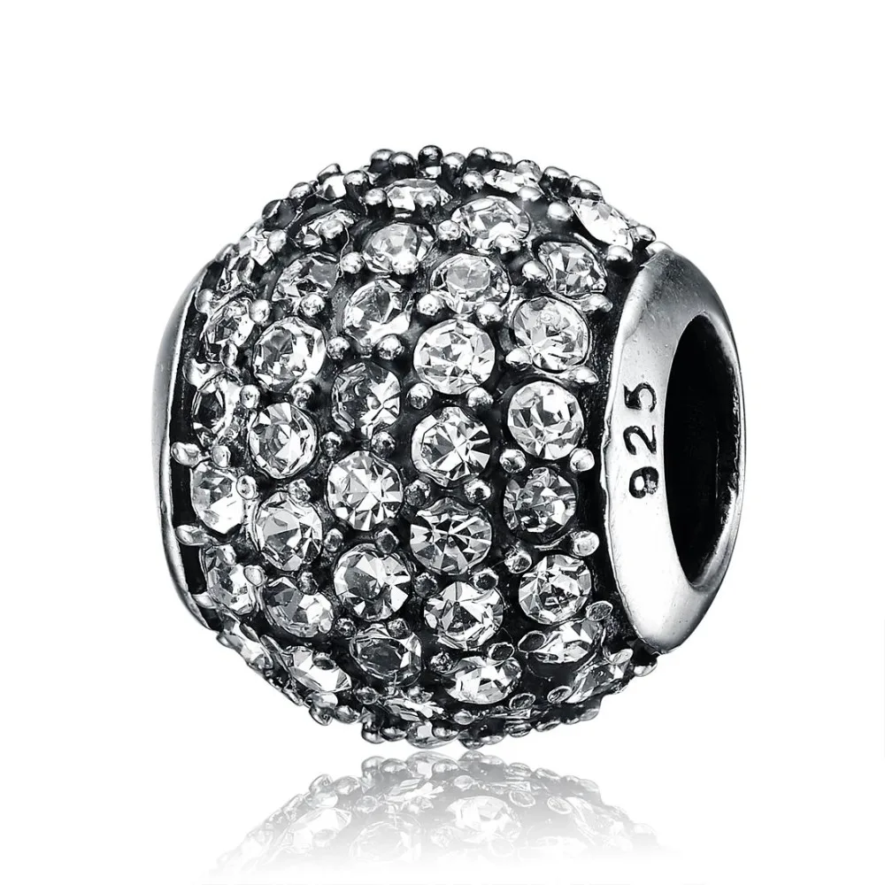 Aceworks 925 Sterling Silver Charms Bead With Clear Cz Round Beads