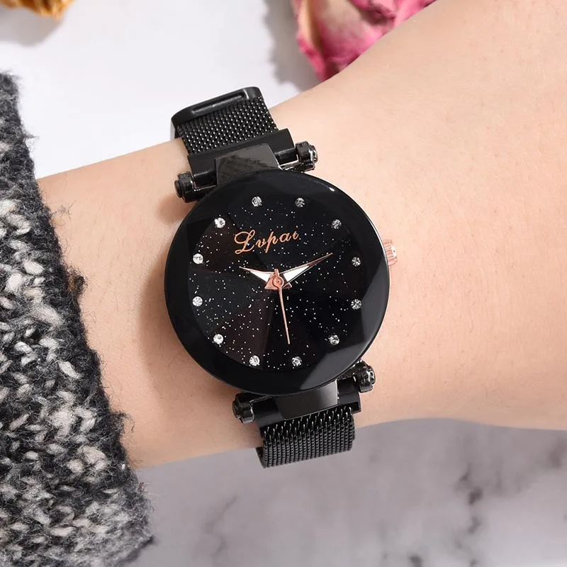 

Women Starry Sky Masonry Watch Lady Mesh Magnet Strap Buckle Luxury Watch TC21