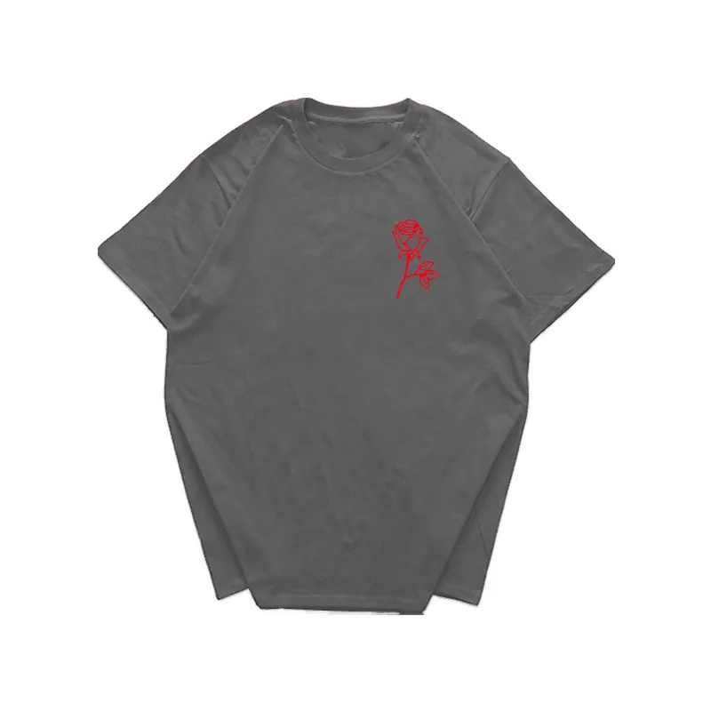 Летняя мужская футболка Харадзюку с принтом розы, футболка с коротким рукавом в стиле хип-хоп, хлопковая футболка, модная повседневная футболка - Цвет: 14Dark gray