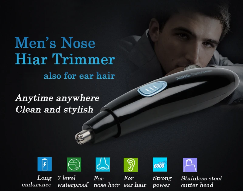 RIWA Mini 1* AA батарея нос ухо триммер для бровей микро водонепроницаемый триммер для носа Моющиеся мужчины удаление волос из носа RA-555B