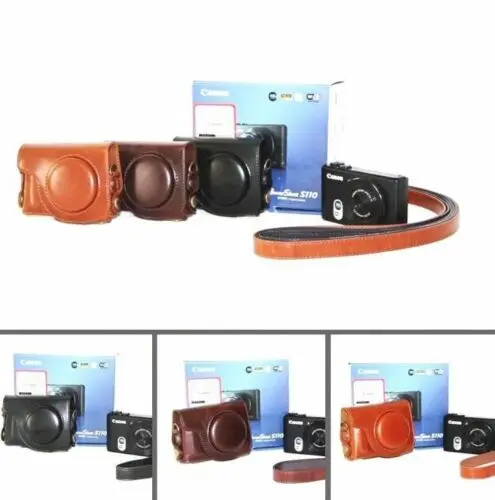 Чехол для камеры из искусственной кожи Canon Powershot S100 s110 S120 с ремешком|Сумки