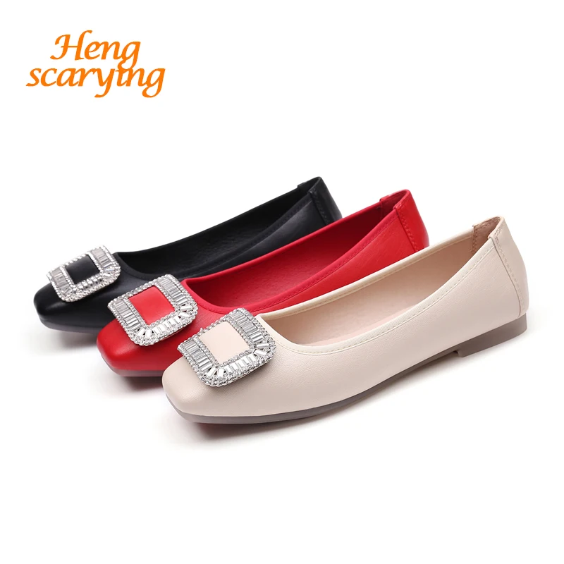 

Luxury Brand 2018 Women Comfort Square Toe Crystal Flat Soft Leather Wedding Ballet Flats Casual Rhinestone Ballerina Flat Shoes