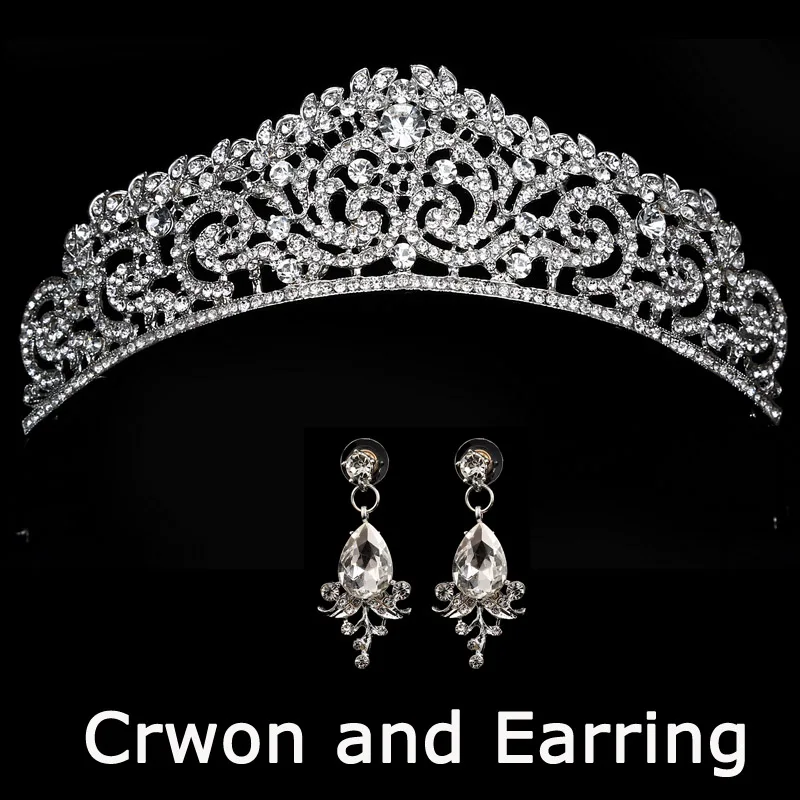 wedding crown queen bridal Tiaras bride crown with earrings headband Wedding Accessories diadem mariage hair jewelry ornaments - Image 5