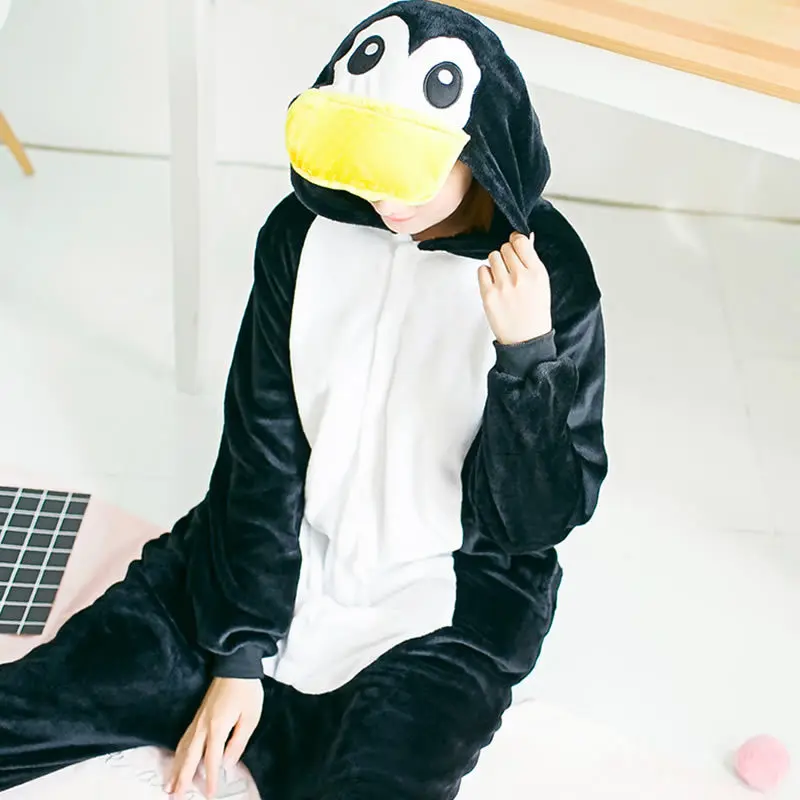 Фланелевый взрослый мультфильм животных Аниме Kigurumi пижамы Пингвин Прекрасный животных халат косплэй костюм для влюбленных высокое