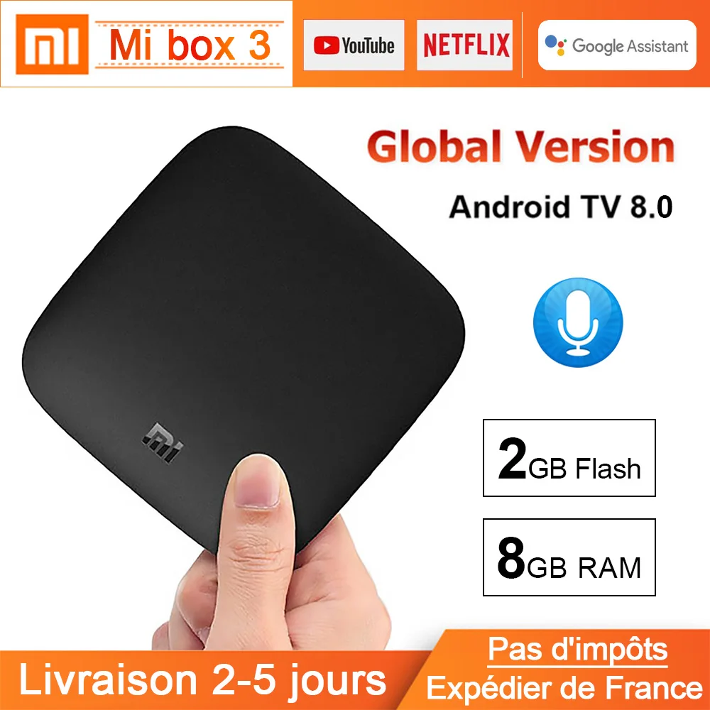 

Xiaomi MI Box 3 Android TV 8.0 BT Dual-Band WIFI Quad-core MI Box 3 Google Certified Voice Search Android TV 8.0 Xiaomi MI Box 3