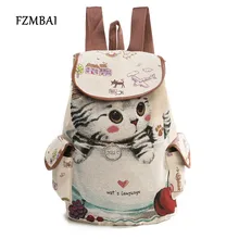 Fzmбаи Горячая холст для учебы кошка школьные сумки женские двойные сумки на плечо милые девушки вышивка рюкзак