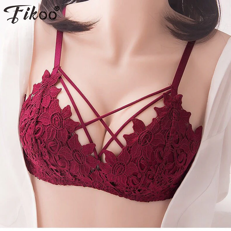 

Fikoo Sexy Women B Cup Lace Bra Seamless Push up Underwear Lingerie Black Blue Pink