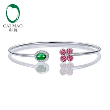 Caimao ювелирные изделия 0.68ctw Овальный натуральный изумруд& 0.18ct Рубин 0.11ct проложить АЛМАЗ 18 K белое золото драгоценный камень браслет