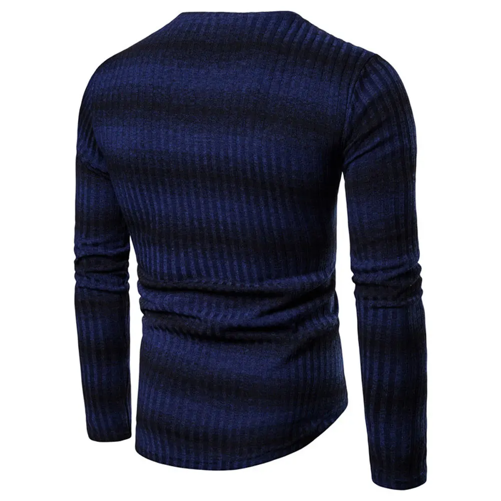 Новый Для мужчин осень-зима теплый шерстяной свитер модные длинные рукава в полоску Круглая горловина тонкий хлопковый свитер Для мужчин
