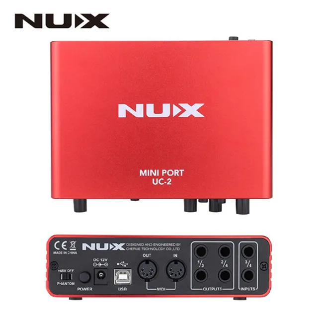 Cheap 15x11x4cm Red NUX UC-2 Mini Port USB MIDI Input Output Audio Interface For Mic MIDI Instrument Recording Playback+Power Adapter
