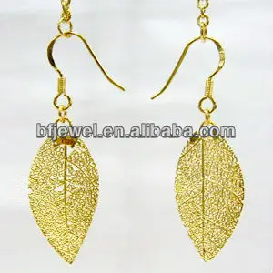 

2015 New Arrival gold plating natural evergreen leave Earrings real leaf earrings Silver plating Leaf jewelry