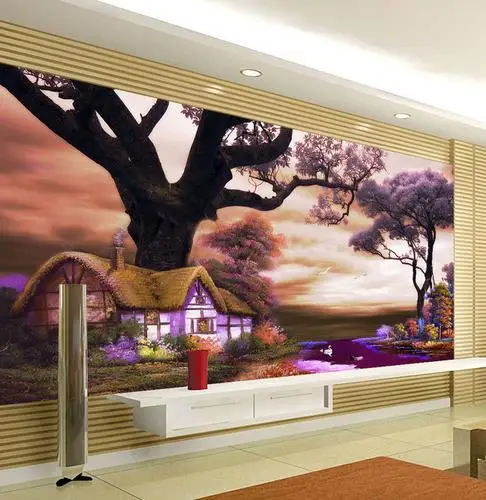 

3d wallpaper custom Purple tree landscape background wallpaper