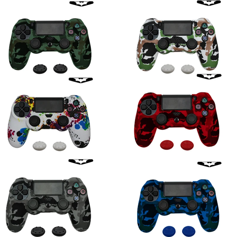 For Sony PS4 Controller Silicone Case Cover For PS4 Gamepads joystick with 2 thumbsticks Grips Cap