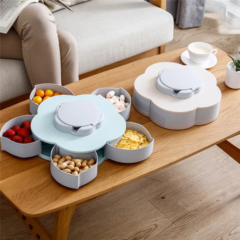 

New Rotatable Container Case Plastic Food Storage Box Flower Candy Box Plum Blossom Rotating Fruit Bowl Organizer Holder