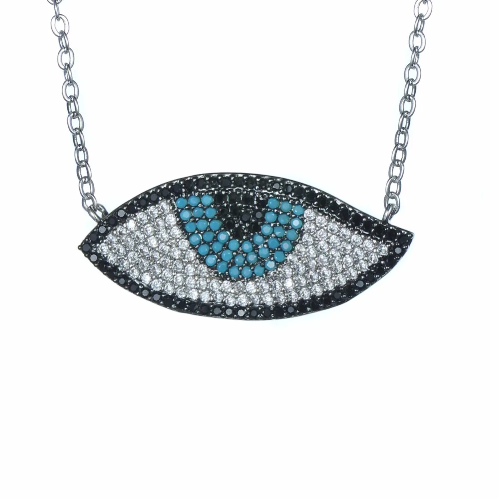 

HeeZen Fashion Silver Plated Blue Color CZ Evil Eye Necklace Pendants Chokers Necklaces for Women