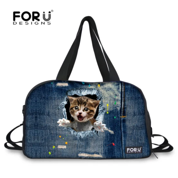 FORUDESIGNS дорожная сумка дорожная женская,дорожные сумки женские женская, Denim Кошка Женщины Вещевые Мешки, Большая Емкость Багажного Дорожная Сумка для Женщин. дамы Большая Weekender Сумки - Цвет: CA4915T