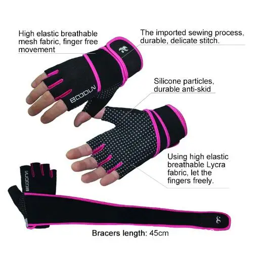 Boodun One Pair Unisex Non-slip Weightlifting Body Building Fitness Half Finger Lengthen Sport Gloves Protective Gloves S/M/L/XL