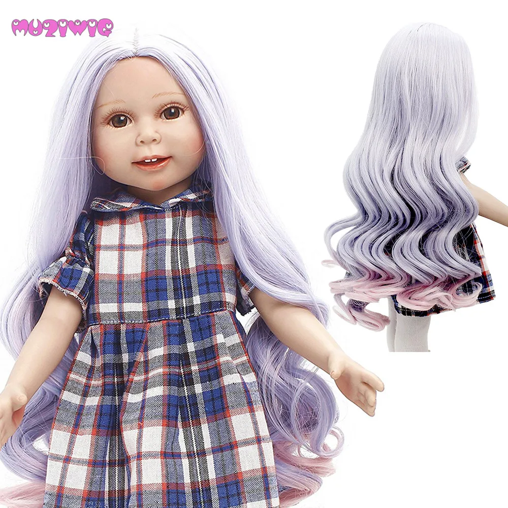 

MUZIWIG Long Big Wave Ombre Color Wigs for 18 inches American Doll Heat Resistant Wire