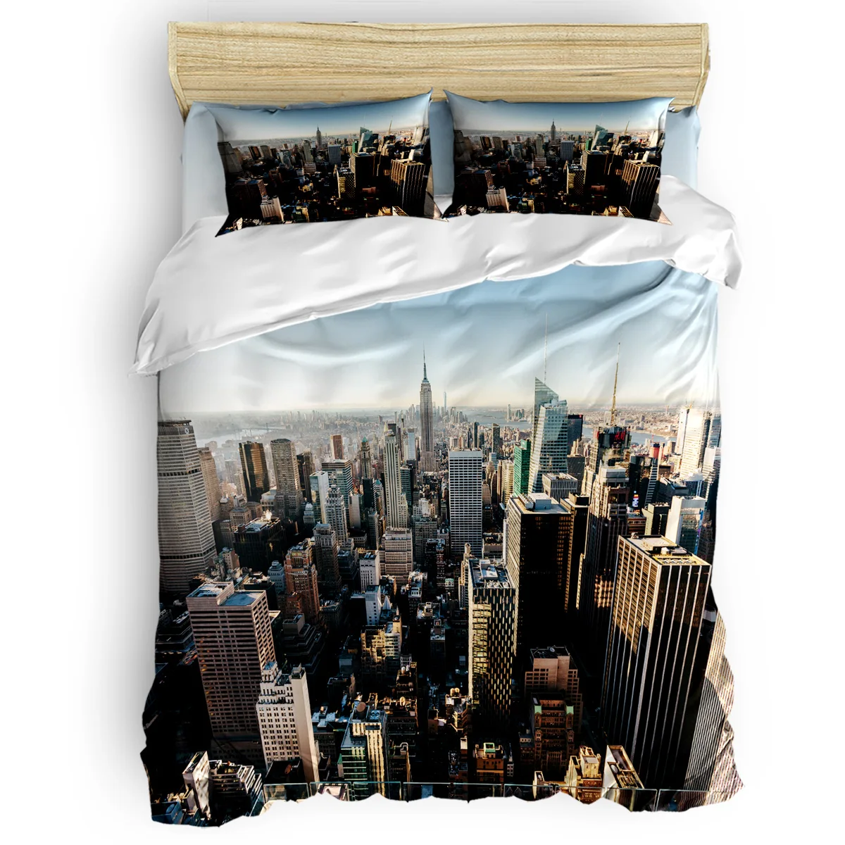 

Urban City Sky New York Architecture Decor Duvet Cover Set Beauty Scenery Funny Design Print 4 Piece Bedding Set Twin Queen
