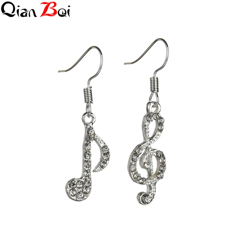 Asymmetric Personality Trendy Music Notes Ear Hook Crystal Silver Color Rhinestone Earring Women Accessory Lady Stud Earrings
