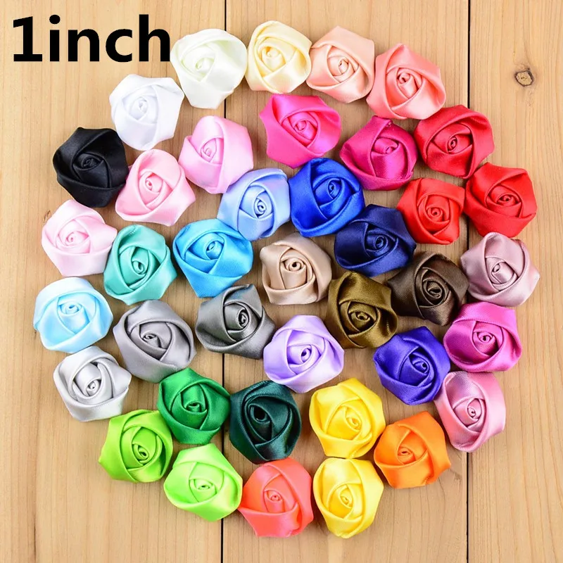 

1 inch mini ribbon satin rosettes 39 color Clothing Accessories Classic 3D Rose Bud Headdress Flower Corsage DIY wholesale TH212
