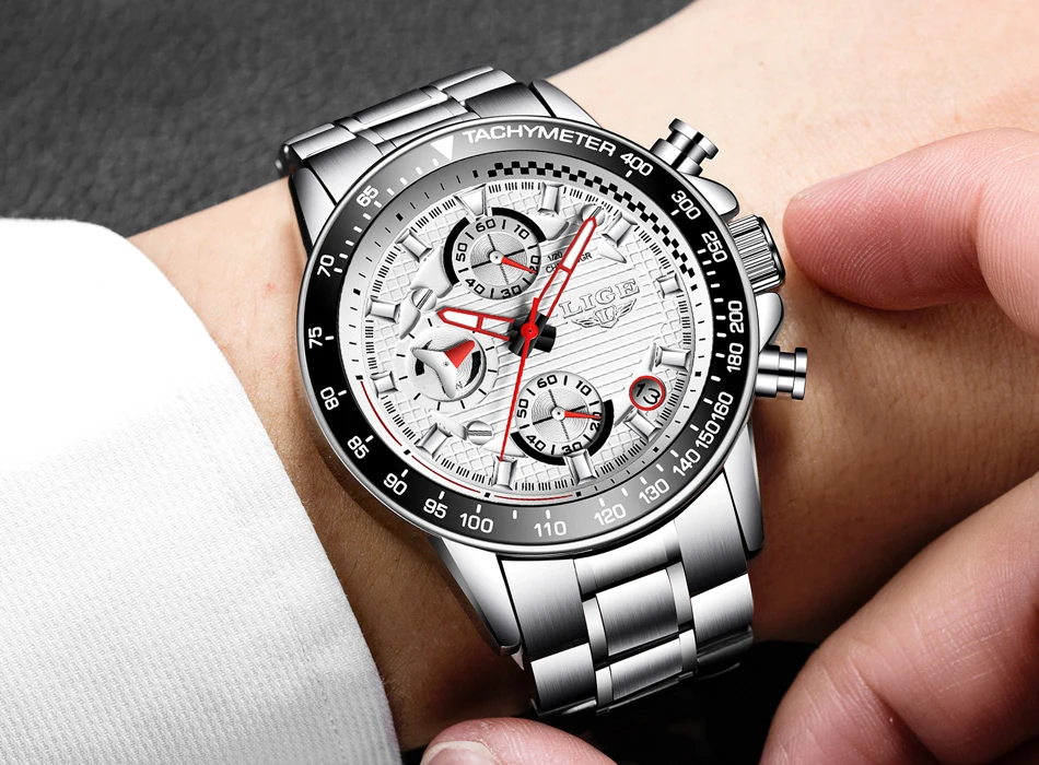 LIGE мужские часы Топ бренд класса люкс Модные Бизнес Кварцевые часы мужские спортивные полностью стальные водонепроницаемые черные часы relogio masculino