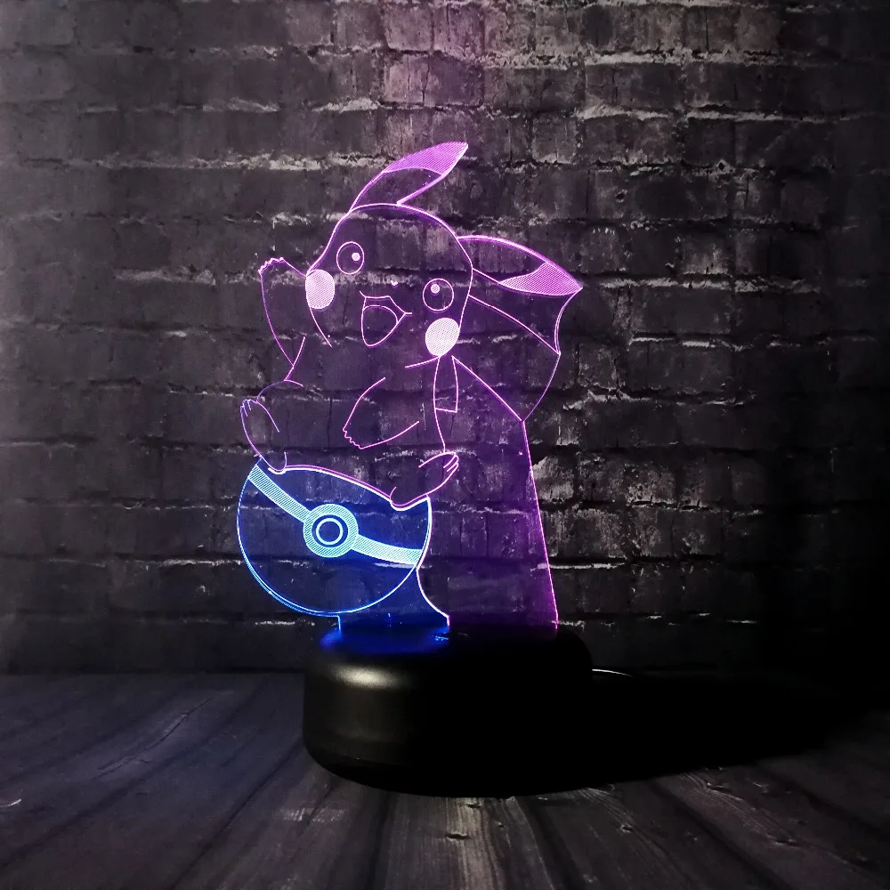  New Pokemon Pikachu Action Figures 3D Mixed Night Light 7 Color Change Bulb LED Cartoon Lamp USB To - 32889472625