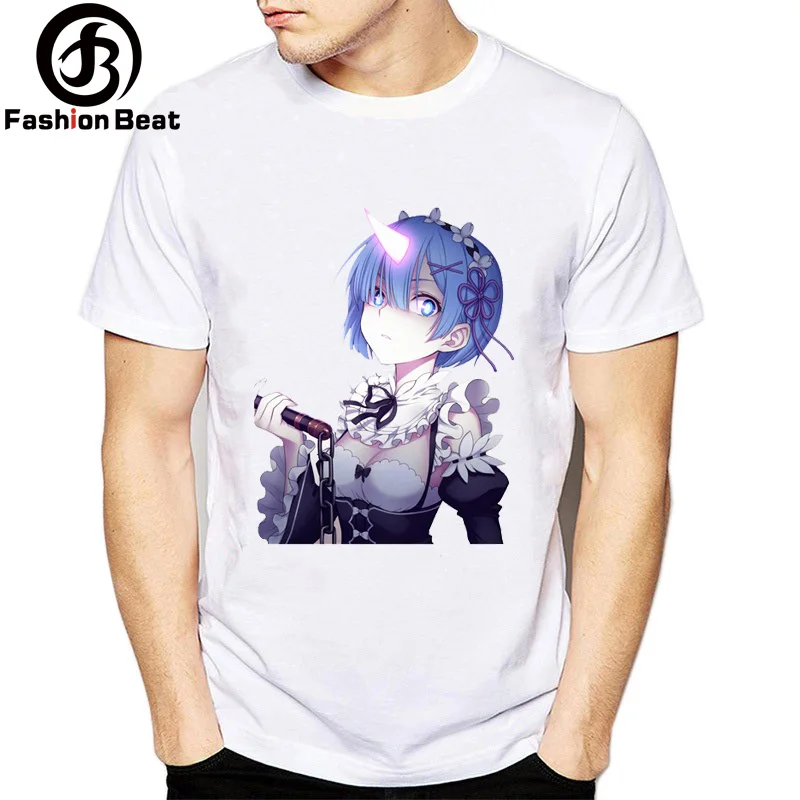 

Re:Zero Kara Hajimeru Isekai Anime Unisex T-shirts White O-Neck Short Sleeve Rem Print Shirt Men Tops Casual Cartoon Summer Tees