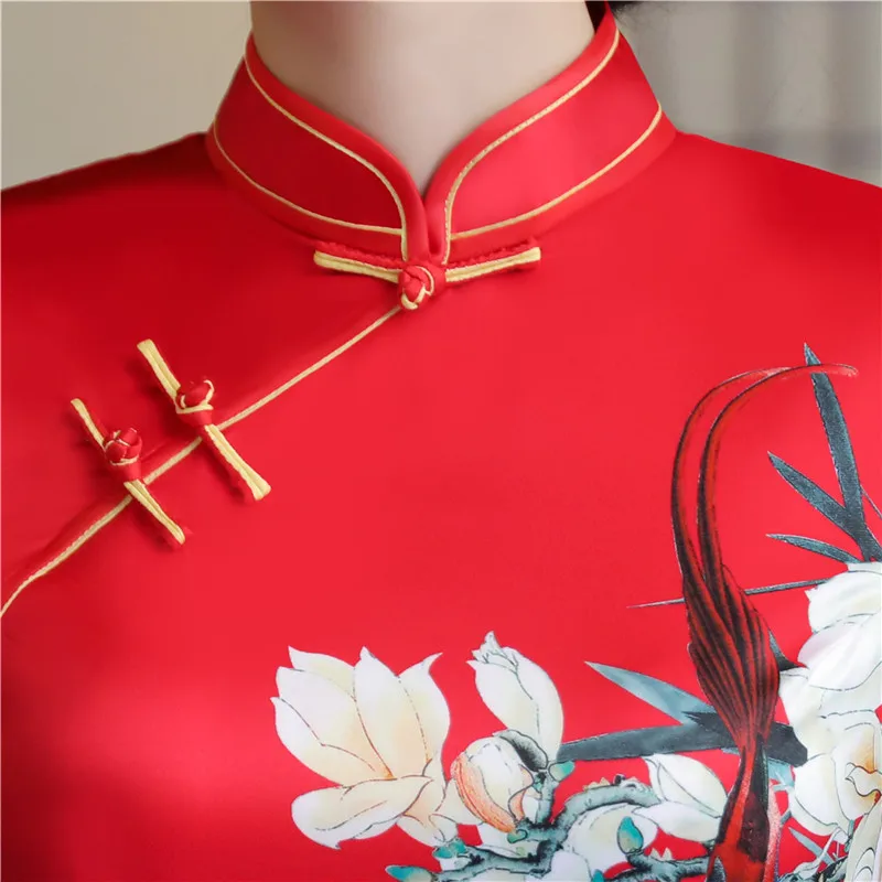 Шанхай история из искусственного шелка Qipao длинное платье Cheongsam национальный тренд платья короткий рукав тонкий традиционный китайское