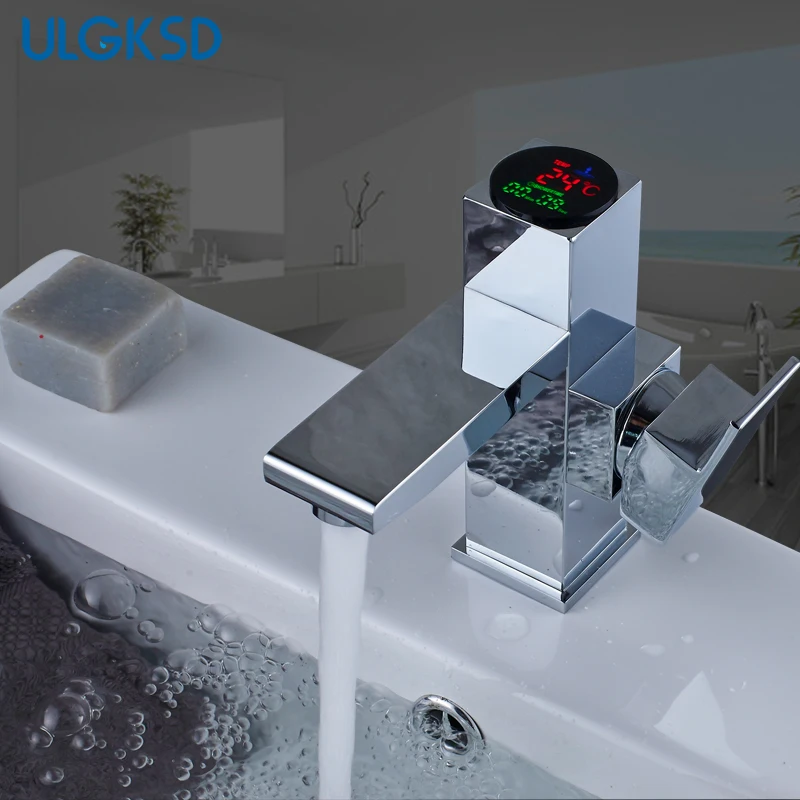 

ULGKSD Bathroom Faucet Temperature Display Single Handle Basin Vessel Sink Faucets Cold and Hot Mixer Tap