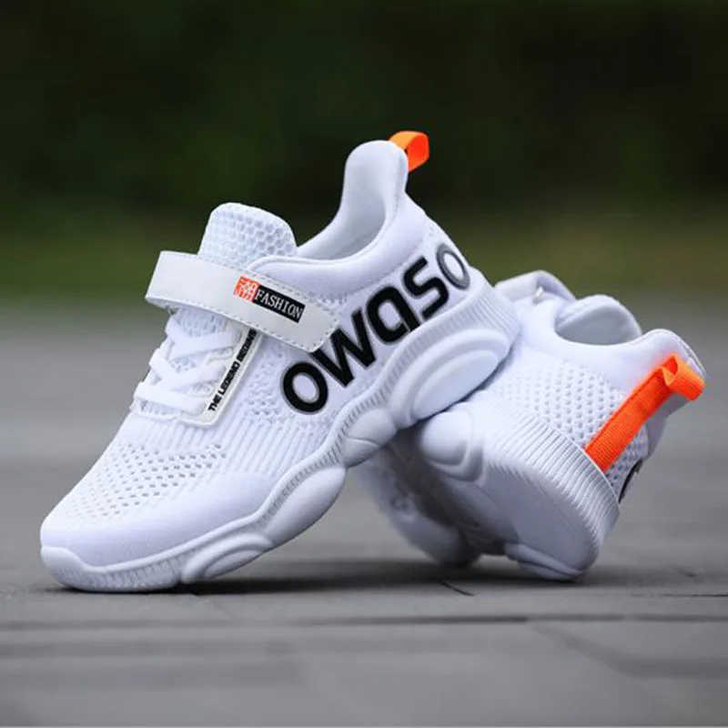 

Korean Style Children Air Mesh Patchwork Letter Printed Sports Running Flats Shoes Non-slip Hook Loop Comfortable Single Shoes
