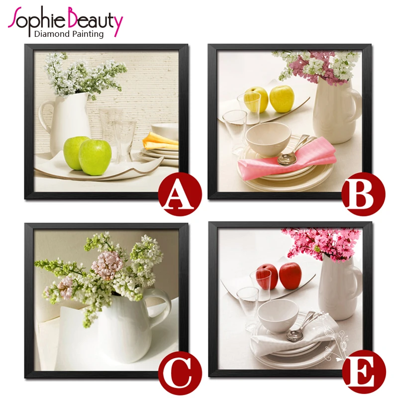 

Diy Diamond Painting Cross Stitch Beauty Flower Fruit Apple Handcraft Beaded Embroidery Needlework Square Mosaic Arts Crafts Kit