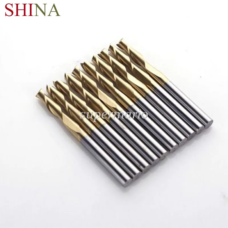10pcs 1/8'' Titanium Milling Cutters Nitride Coated Carbide End Mill 3