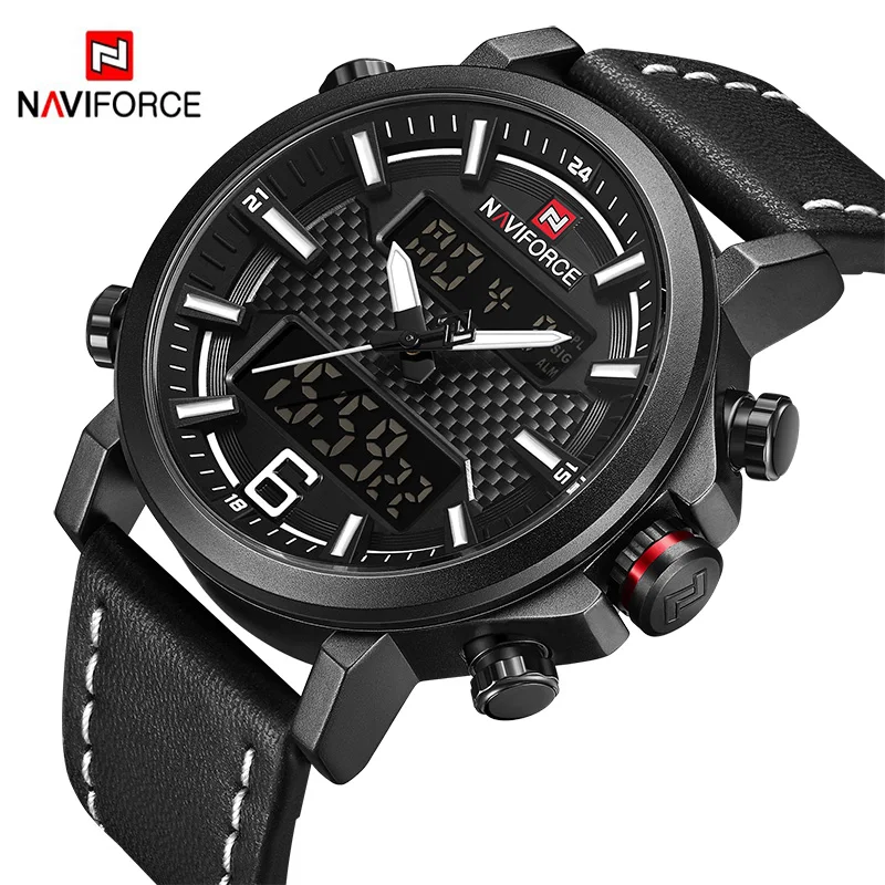 

NAVIFORCE Brand Men Quartz Watches Fashion Casual Waterproof Military Sport Watch Analog Led Dual Display Clock Men Wristwatches