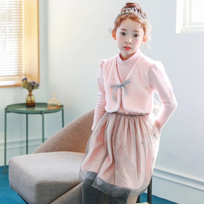 

fur patchwork teenage girls christmas dress winter 2018 autumn warm children dresses for girls princess party clothing