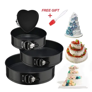 

4 pcs Springform Cake Pan Set,3pcs Round(7"/9"/10") and 1pcs Heart Shaped(4"),Premium Leakproof Cheesecake Bakeware Pan Set