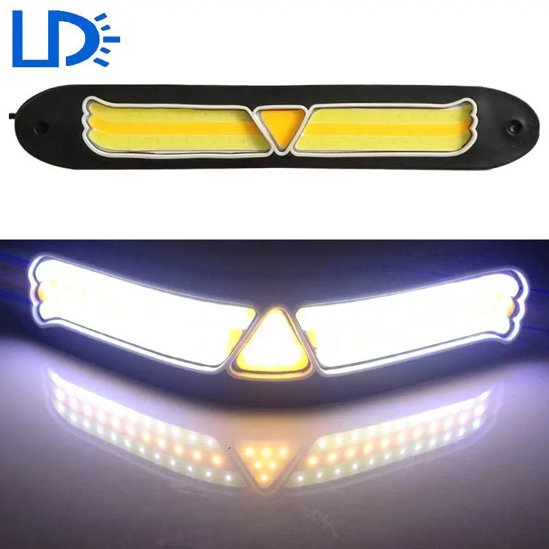 Car Turn Signal DRL COB LED Daytime Running Lights Yellow And White Car