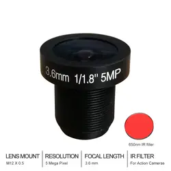 5-мегапиксельная 3,6 CCTV Камера объектив 1/1. 8 "для безопасности Камера s HD, ip-камера F2.0" M12 крепление с инфракрасным фильтром для экшн Камера