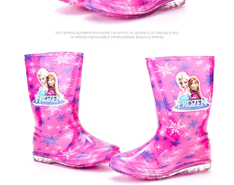 Новые детские резиновые сапоги Принцессы Диснея из мультфильма «Холодное сердце», резиновая обувь для мужчин и женщин, водонепроницаемая обувь из ПВХ для девочек, размер 26-31