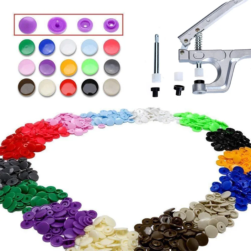 

HOT 150Pcs/Set Plastic Snaps Hand Held Pliers Tool Kit with Buttons 15 Colors T5 NDS66
