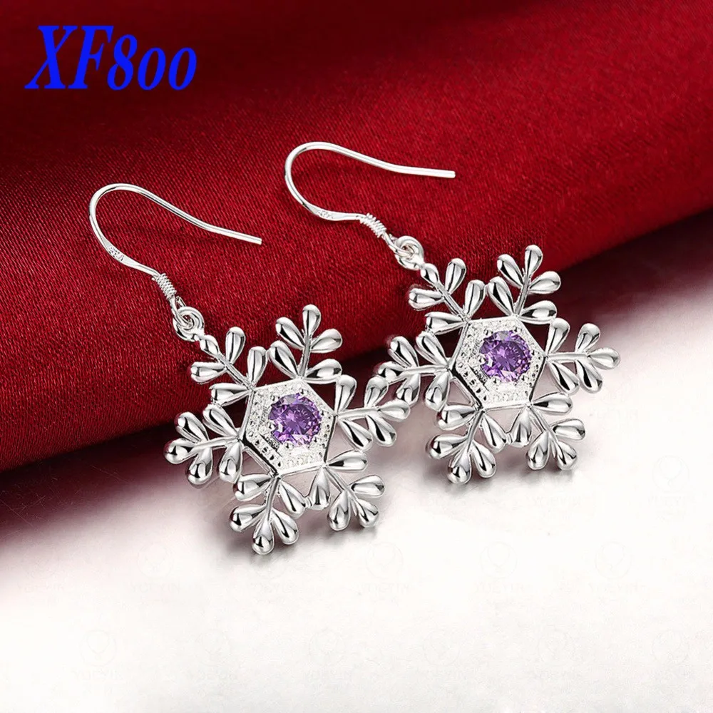 [XF800] брендовые ювелирные изделия, снежинка Аметист женские серьги, 925 серебряные серьги-капли для вечерние R12