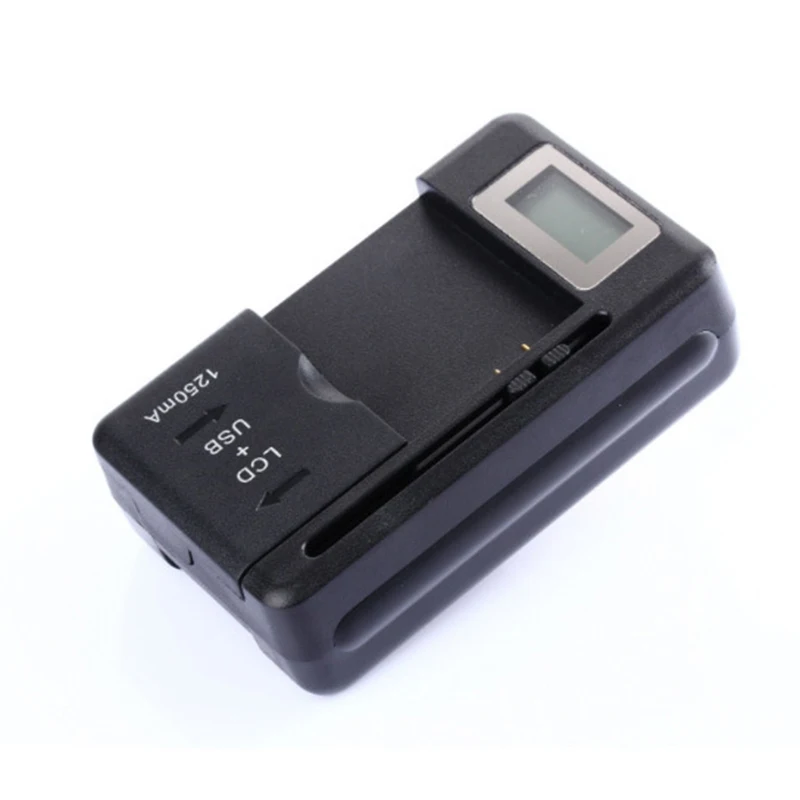 

LCD Screen Display US Universal Battery Charger For Square Batteries Mobile Phones USB Port Convenient Interchanging Black Color