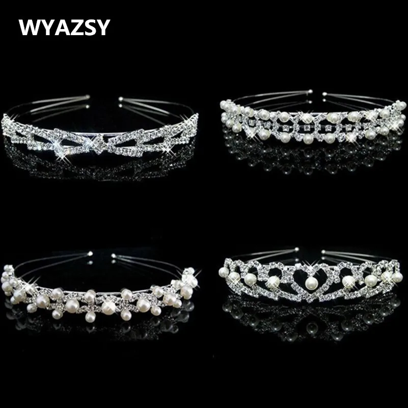 

Handmade Pearls Bridal Wedding Bridal Headbands 4 Style Metal Clear Crystal Rhinestone Leaf Tiaras Crown For Women Hair Jewelry
