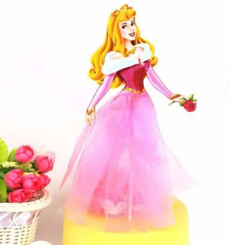1 шт. Белоснежка Принцесса Тема принадлежности для праздника и торта топперы палочки малыш день рождения партии Свадебные украшения заготовки - Цвет: Aurora Princess