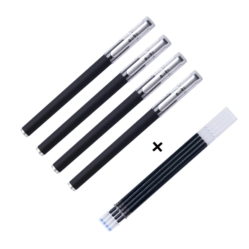 4 шт. + 4 заправки комплект гелевые ручки черные чернила 0,5 мм канцелярские школы официальный Бизнес поставщика для письма хорошее ручки для