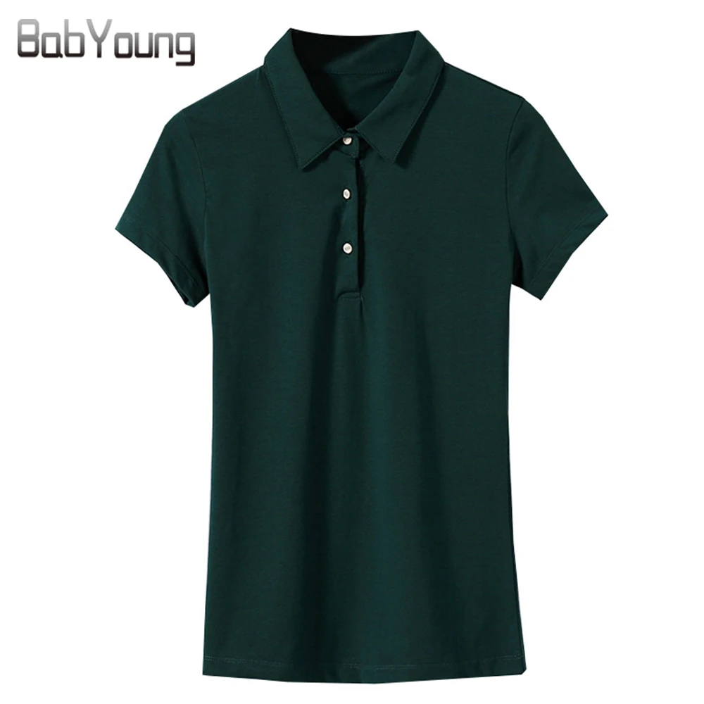

BabYoung Summer Tops for Women Casual Polo Shirt Mujer Short Sleeve Cotton Polos Femme Green Camisa Polo Feminina Plus Size